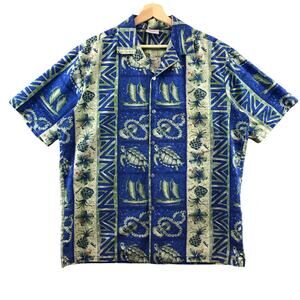 Vintage Kalena Fashions Of Hawaii Hawaiian Shirt L Mens Button Up Blue Tropical